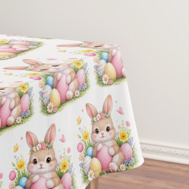 Nappe Lapin de Pâques vintage aquarelle rose (In Situ)