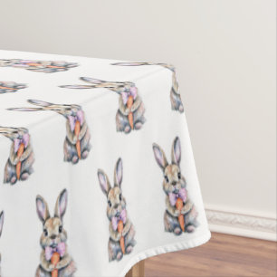 Nappe Lapin de Pâques vintage rose poudré aquarelle