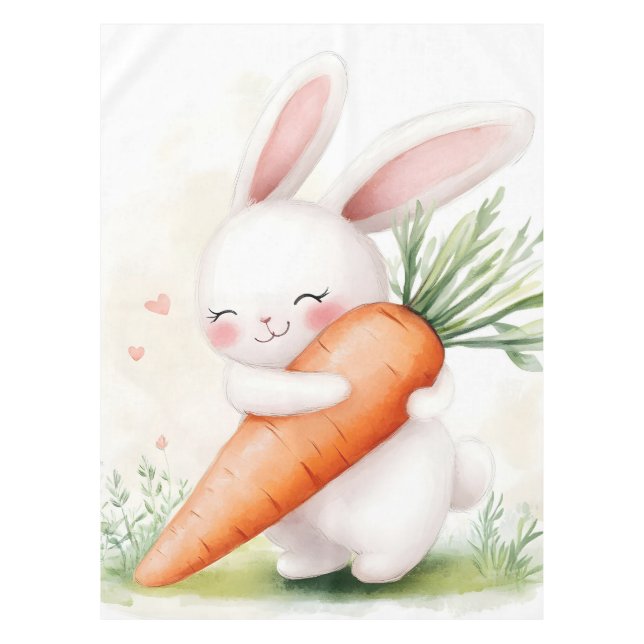 Nappe Lapin de printemps à l'aquarelle mignon avec carot (Devant)