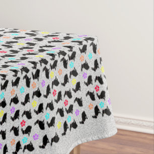 Nappe Lapins Assis Noir Joli Pétales Fleur Gris