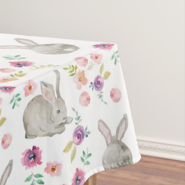 Nappe Lapins de Pâques floraux peints à l'aquarelle aléa (In Situ)