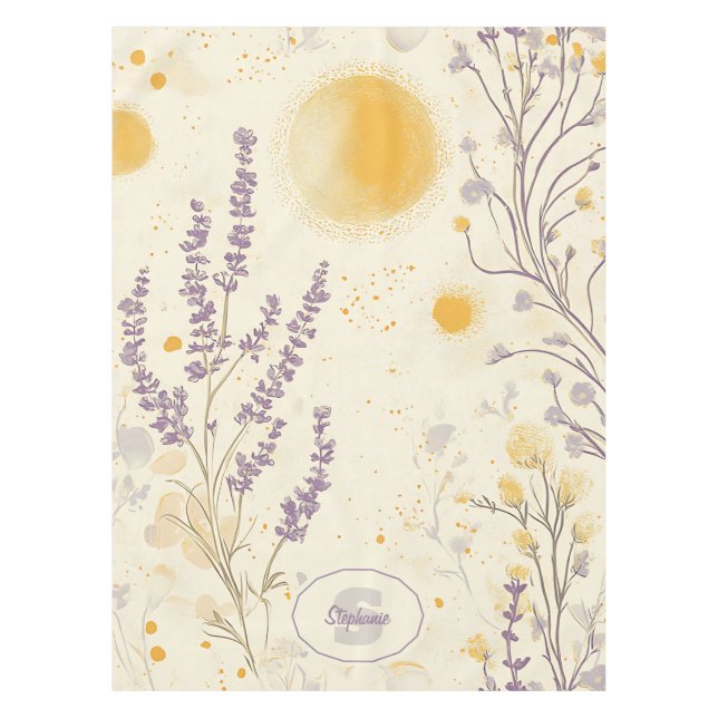 Nappe Lavande blanche et motif floral jaune (Devant)