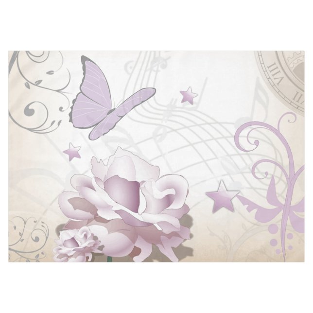 Nappe Lavande Vintage, Papillon, Musique, Horloges (Devant (Horizontal))