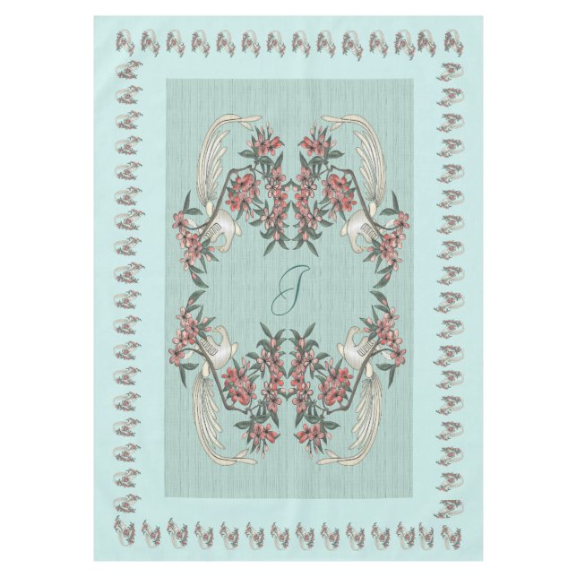 Nappe Le romantisme de la soie avec Monogramme 60" x Aqu (Devant)