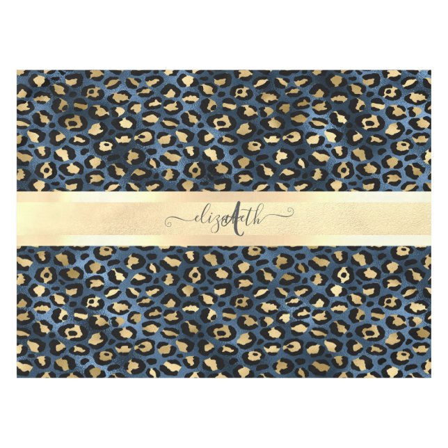 Nappe Léopard Motif bleu or Monogramme (Devant (Horizontal))