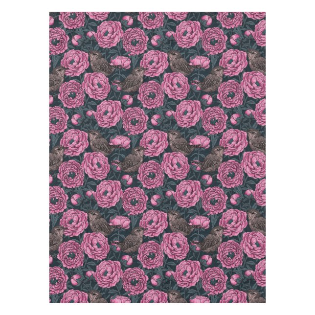 Nappe Les pivoines et les brins sur gris foncé (Devant)