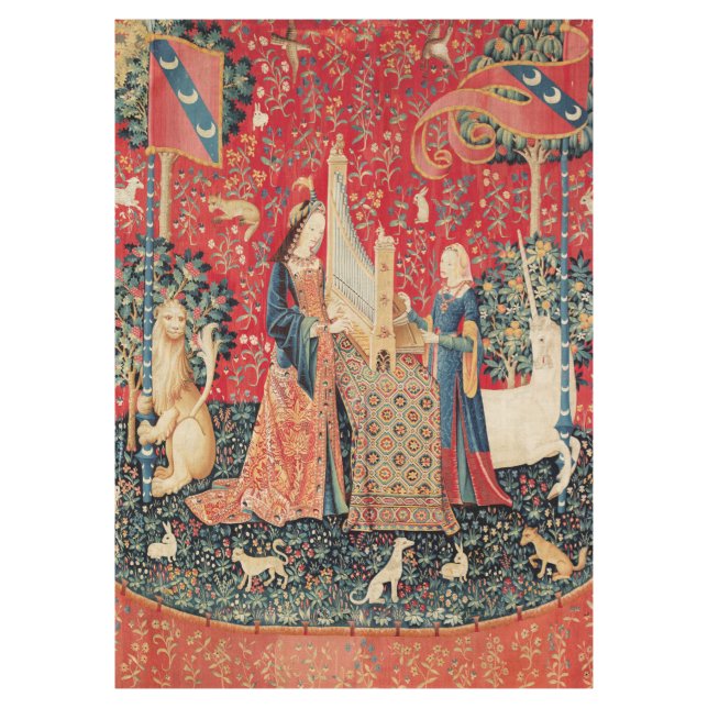 Nappe LICORNE ET DAME PLAYING ORGAN, vert rouge (Devant)