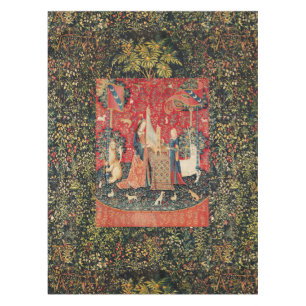 Nappe LICORNE ET DAME PLAYING ORGAN, vert rouge