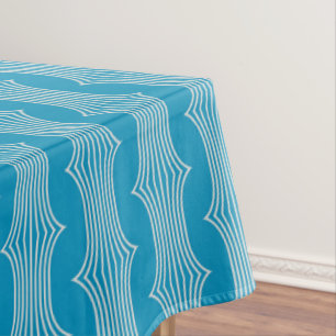 Nappe Lignes blanches Abstraites rétro sur Motif bleu