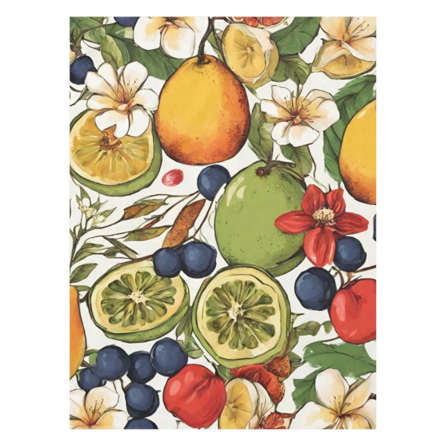 Nappe Limes méditerranéennes, citrons et fleurs. Peint (Devant)