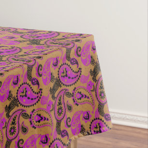 Nappe Linocut Paisley Traditionnel Vivid Moutard Rose