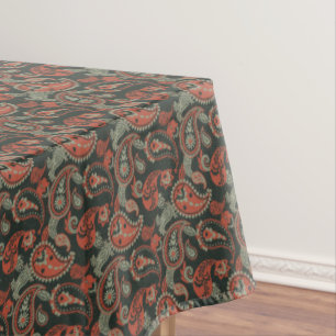 Nappe Linocut Traditionnel Paisley Chaud Orange Mint Ver