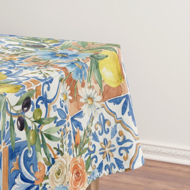 Nappe Lisbon Blue Lemon Tile Citrus Home Decor (In Situ)