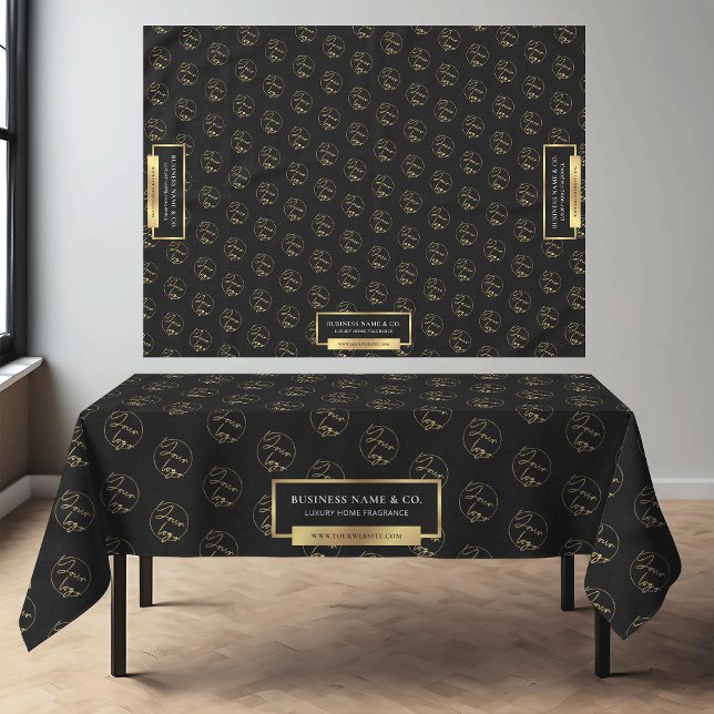 Nappe Logo d'entreprise moderne Black & Gold Motif Compa (Elegant black and gold effects logo branded tablecloth for business *mockup bg is Ai generated*)