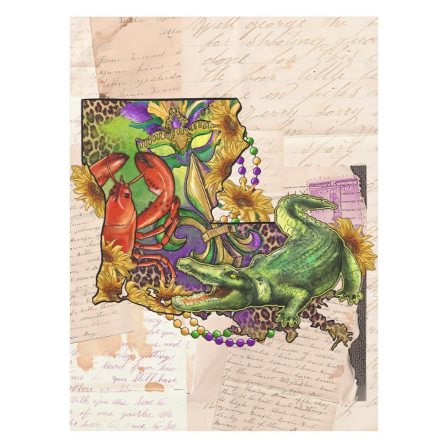 Nappe Louisiane vintage Carte Cajun Crawfish Et Alligato (Devant)