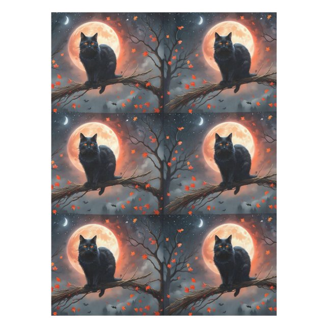 Nappe Lune de chat noir d'Halloween effrayant, (Devant)