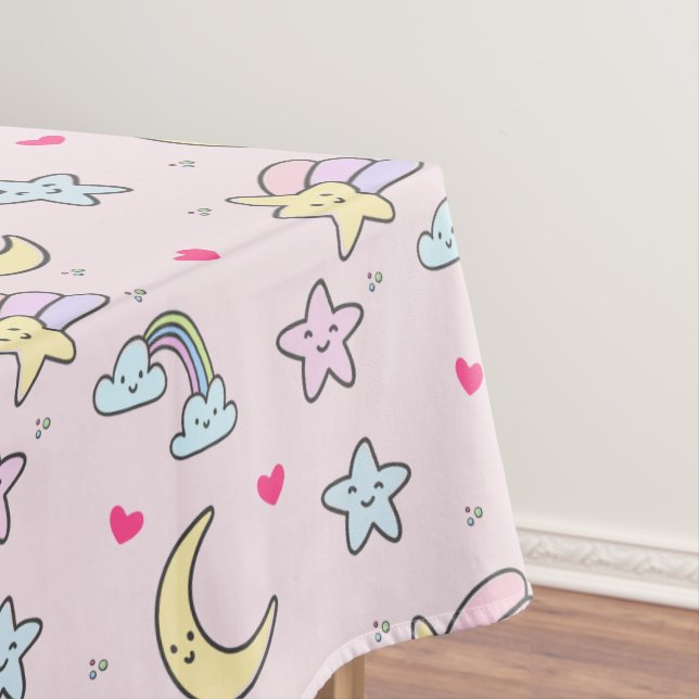 Nappe Lune, étoiles et nuages Motif sur Pastel Pink (In Situ)