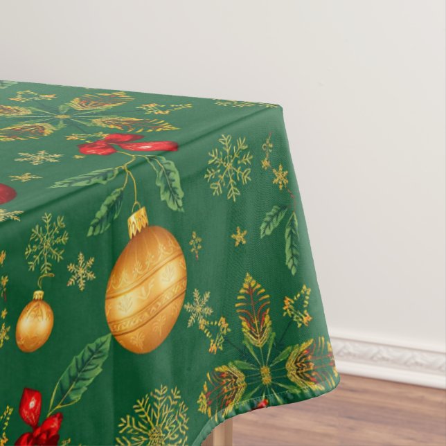 Nappe Luxury Emerald Green Gold Christmas Tablecloth (In Situ)