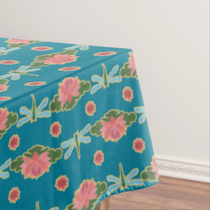 Nappe Lys d'eau rose Bleu pâle libellules Turquoise