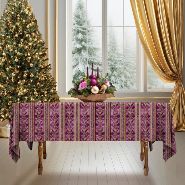Nappe Magenta Gold Christmas Stripe Motif#27 ID1009 (Créateur téléchargé)