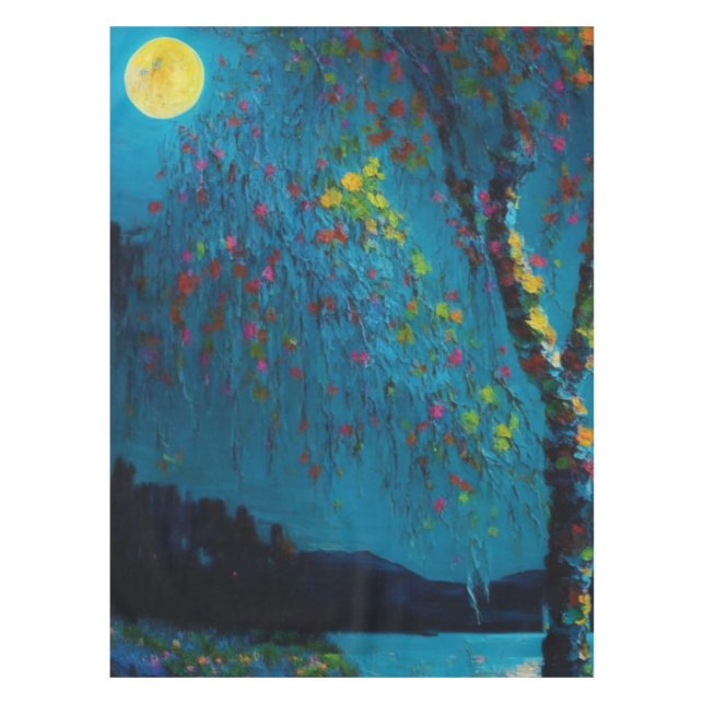 Nappe Magical Moon River Tree en style peinture à l'huil (Devant)