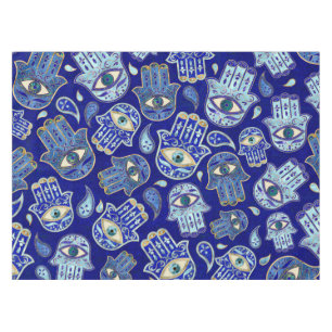 Nappe Main Hamsa - Main de Fatima motif Minéraux Bleus