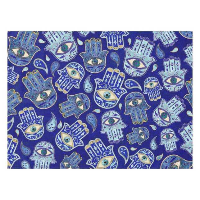 Nappe Main Hamsa - Main de Fatima motif Minéraux Bleus (Devant (Horizontal))