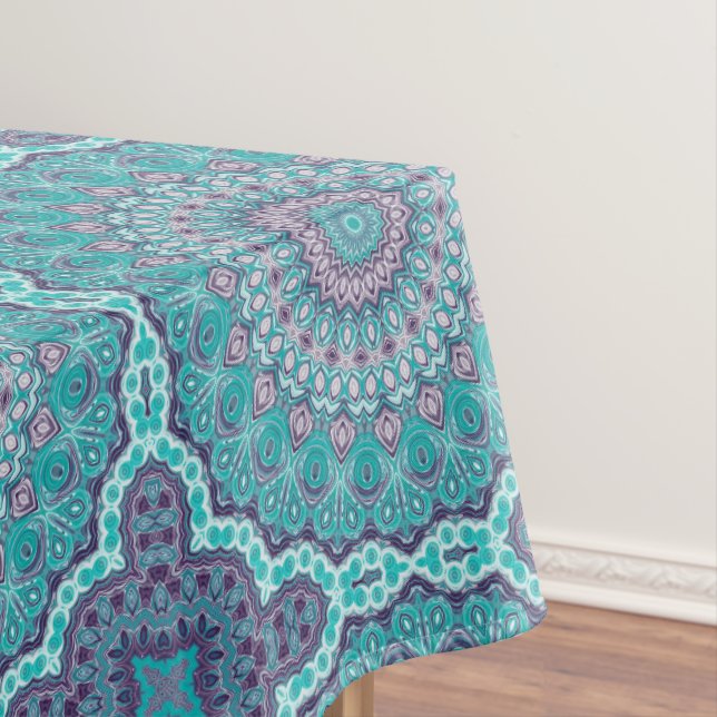 Nappe Mandala à l'aquarelle en turquoise et violet (In Situ)