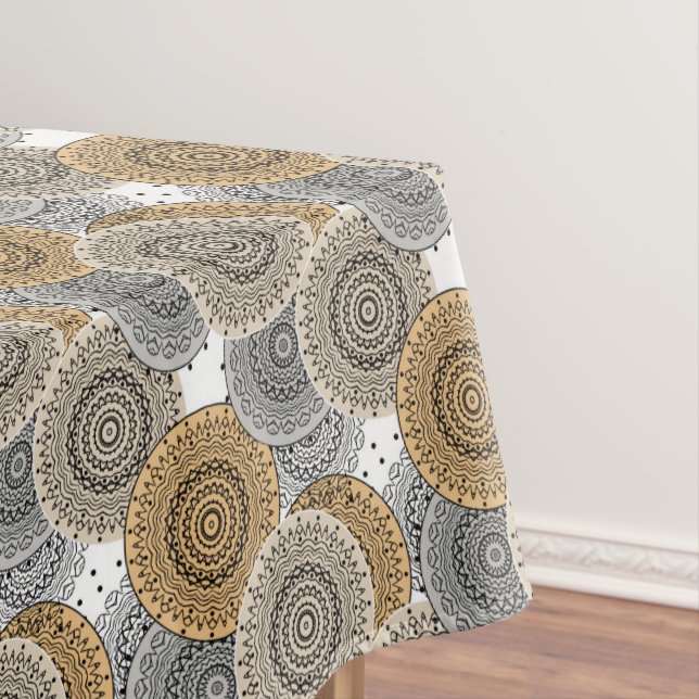 Nappe Mandala arabe motif gris beige à l'orientale (In Situ)