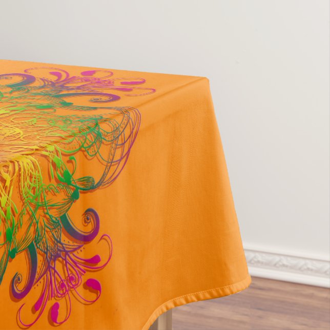 Nappe Mandala floral ethnique sur le fond orange (In Situ)