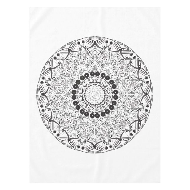 Nappe Mandala. Motif oriental noir et blanc rond (Devant)