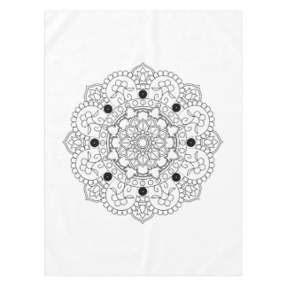 Nappe Mandala. Motif oriental noir et blanc rond