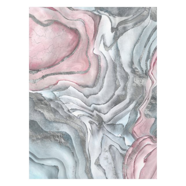 Nappe Marbre rose noir - rose pastel et argent (Devant)