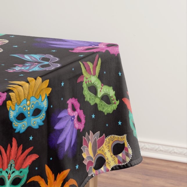 Nappe Mardi Gras Masque de plumes violet vert bleu étoil (In Situ)