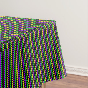 Nappe Mardi Gras Vert, Jaune, Perles violettes sur Noir