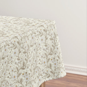 Nappe Marguerites en blanc et marron sur fond blanc cass