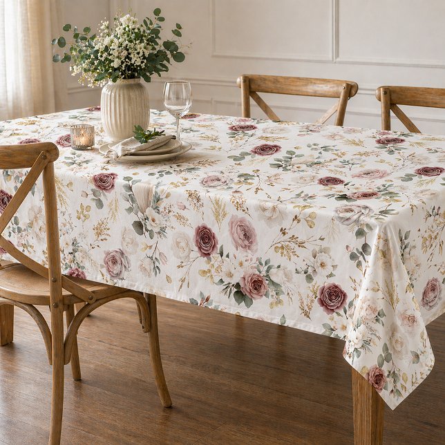 Nappe Mariage à l'aquarelle florale Rose Poussiéreuse d' (Fall Floral Tablecloth)