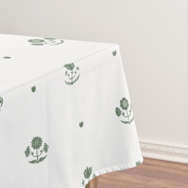 Nappe Mariage à motif botanique vert et blanc (In Situ)
