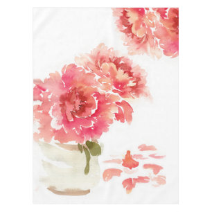 Nappe Mariage Pot Mason de Pivoines Roses à l'Aquarelle