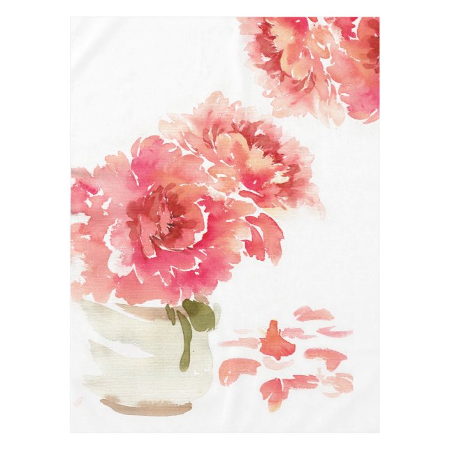 Nappe Mariage Pot Mason de Pivoines Roses à l'Aquarelle (Devant)
