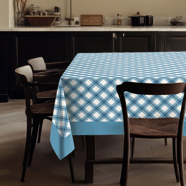 Nappe marine et Blue Check pour dîner en famille M (Navy and Blue Check Tablecloth for Family Dinner Moments)