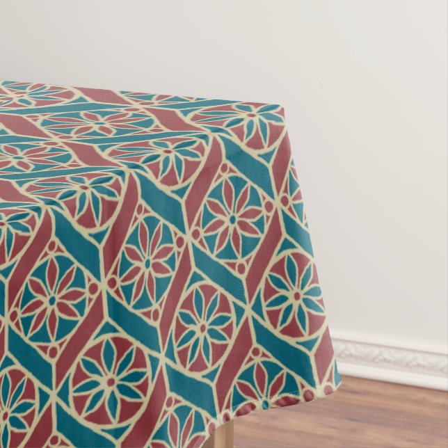Nappe Maroon, Motif ethnique Turquoise, Fleurs, Chevrons (In Situ)