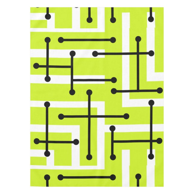 Nappe Maze d'art géométrique rétro Chartreuse (Devant)