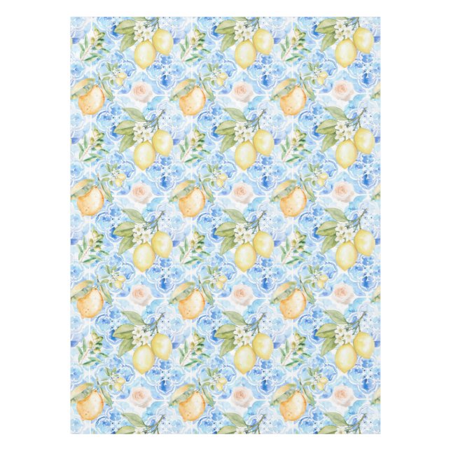 Nappe Mediterranean Blue Tile Yellow Lemon Watercolor (Devant)