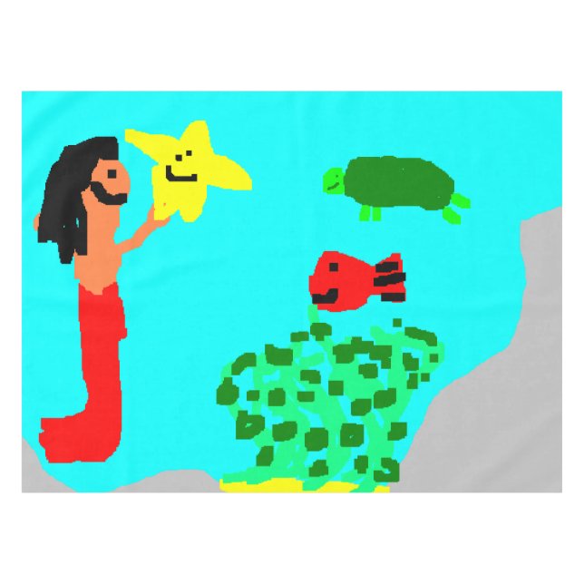 Nappe Mermaid Fish Star Turtle Ocean Kids Art Tableclott (Devant (Horizontal))