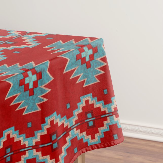 Nappe Mesas Sud-Ouest Rouge & Turquoise Géométrique Gran (In Situ)