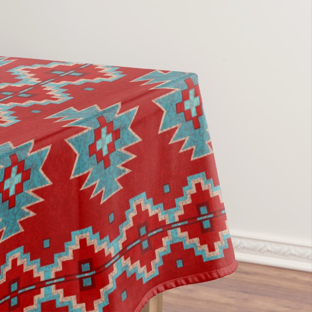 Nappe Mesas Sud-Ouest Rouge & Turquoise Géométrique Moye (In Situ)