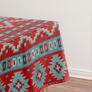 Nappe Mesas Sud-Ouest Turquoise & Rouge Petit