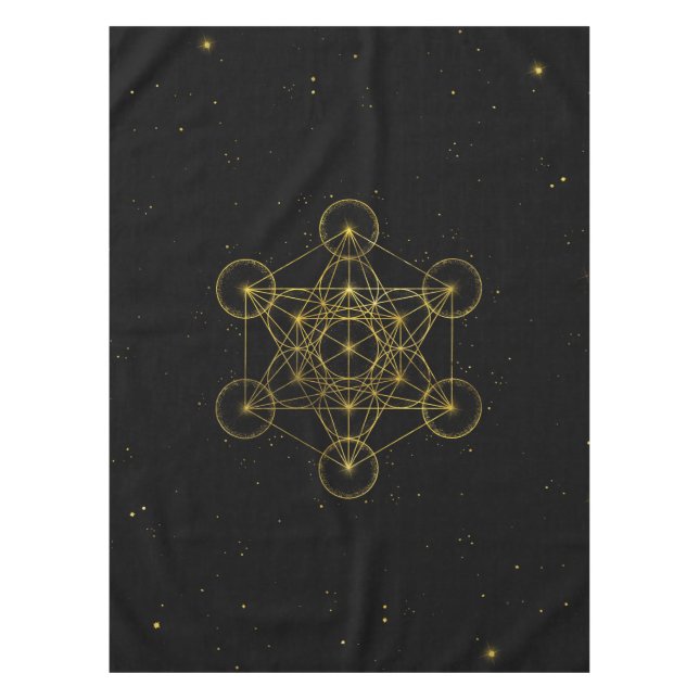 Nappe Métatron's Cube Sacred Geometry Noir et or (Devant)
