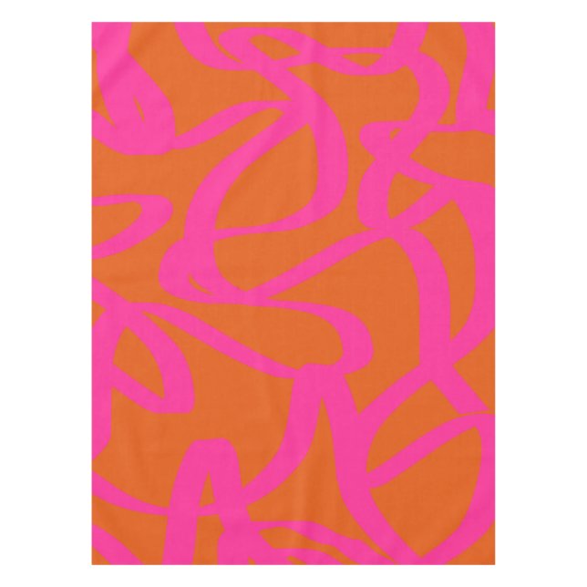 Nappe Mi-Siècle Abstrait Moderne Lignes Orange Et Rose (Devant)